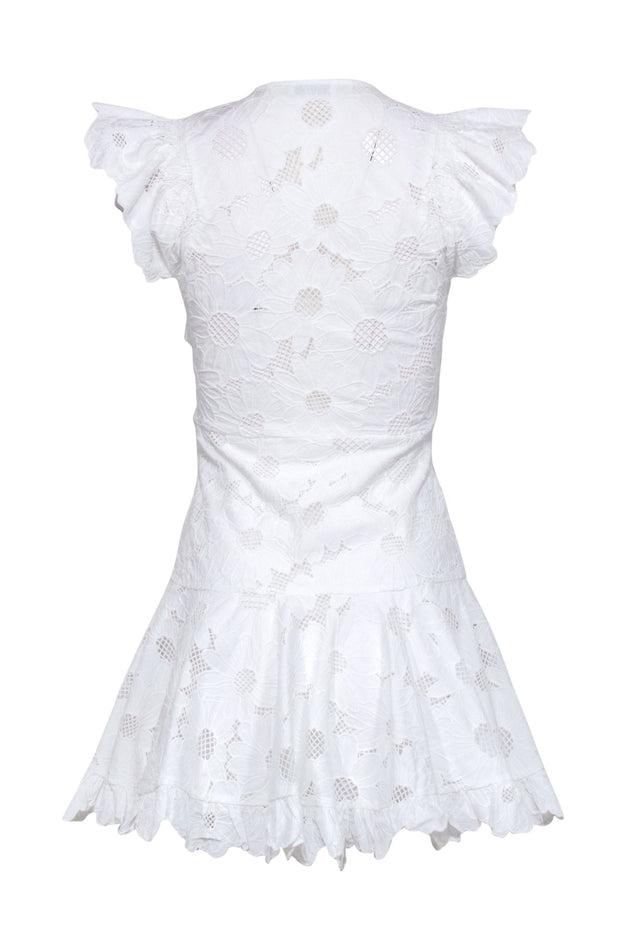 Current Boutique-Sandro - Ivory Floral Lace Fit & Flare Mini Short Sleeve Dress Sz XS
