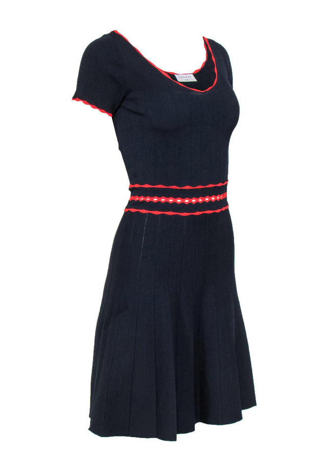 Current Boutique-Sandro - Navy A-Line Knit Dress w/ Red Trim Sz 4