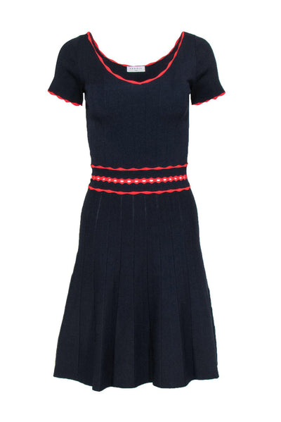 Current Boutique-Sandro - Navy A-Line Knit Dress w/ Red Trim Sz 4