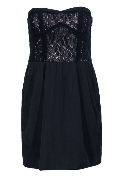 Current Boutique-Sandro - Navy & Black Lace Bodice Strapless Mini Dress Sz L