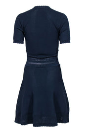 Current Boutique-Sandro - Navy Textured Knit Short Sleeve A-Line Dress Sz 2