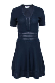 Current Boutique-Sandro - Navy Textured Knit Short Sleeve A-Line Dress Sz 2