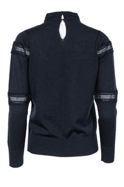 Current Boutique-Sandro - Navy Turtleneck Sweater w/ Lace & Eyelet Trim Sz S