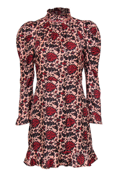 Current Boutique-Sandro - Pink, Black & Red Paisley Print Puff Sleeve Dress Sz 6