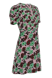 Current Boutique-Sandro - Pink & Green Floral Silk Fit & Flare Dress Sz 6