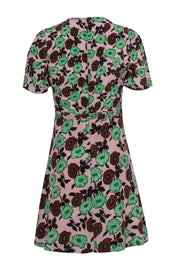Current Boutique-Sandro - Pink & Green Floral Silk Fit & Flare Dress Sz 6