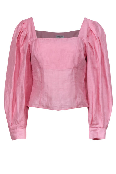 Current Boutique-Sandro - Pink Puff Sleeve Linen Blend Blouse Sz L