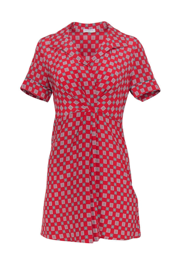 Current Boutique-Sandro - Red Patterned Silk Collar A-Line Dress Sz 4