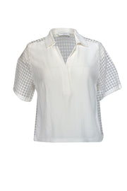 Current Boutique-Sandro - White Collared Top w/ Net Back Sz 2