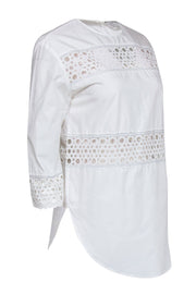 Current Boutique-Sandro - White Cotton Tunic w/ Eyelet Design & Contrast Stitching Sz M