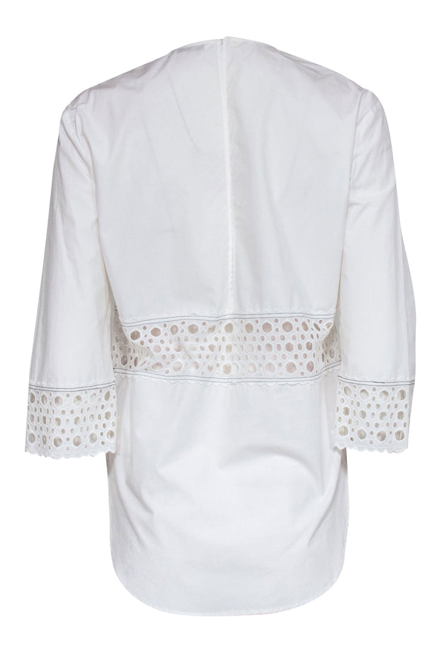 Current Boutique-Sandro - White Cotton Tunic w/ Eyelet Design & Contrast Stitching Sz M