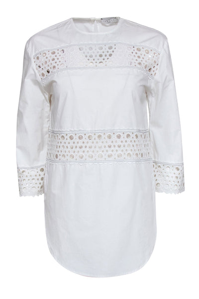 Current Boutique-Sandro - White Cotton Tunic w/ Eyelet Design & Contrast Stitching Sz M