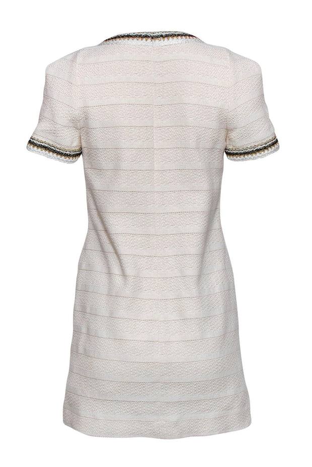 Current Boutique-Sandro - White Textured Notch-Neck Shift Dress w/ Trim Sz 2