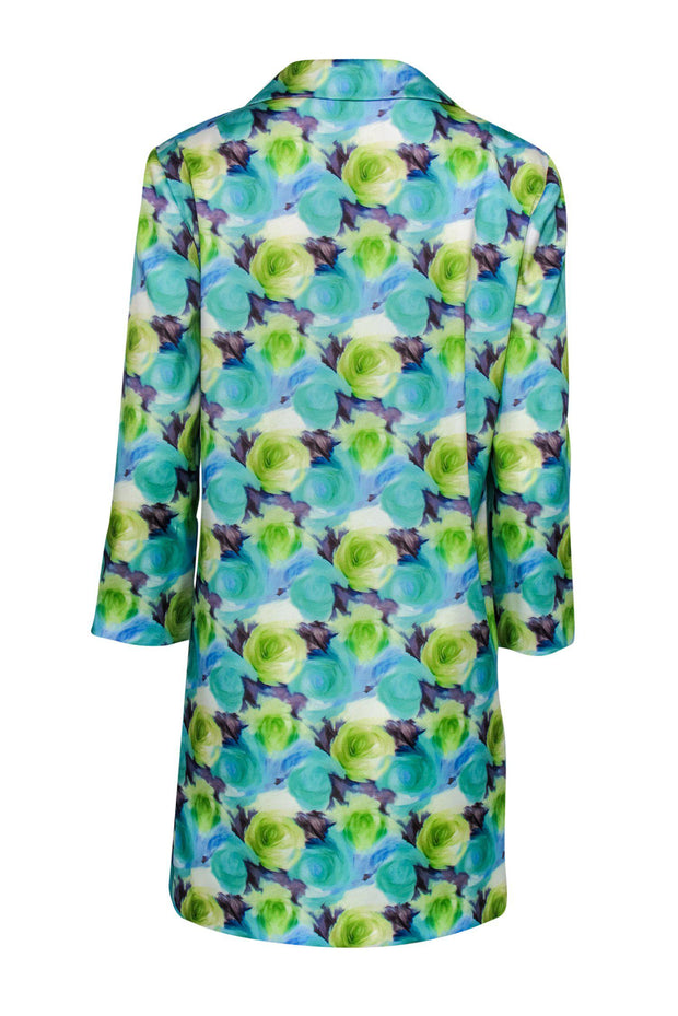 Current Boutique-Sara Campbell - Bright Blue & Green Rose Printed Coat Sz 6