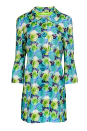 Current Boutique-Sara Campbell - Bright Blue & Green Rose Printed Coat Sz 6