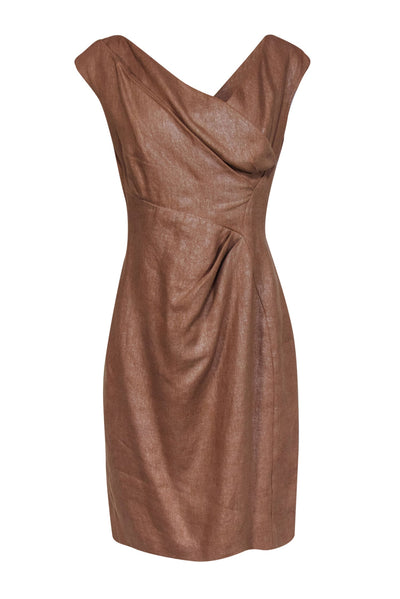 Current Boutique-Sara Campbell - Metallic Tan Woven Linen Sheath Dress Sz 10