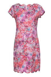 Current Boutique-Sara Campbell - Multi-Floral Woven Sheath Dress w/ Scalloped Edges Sz S