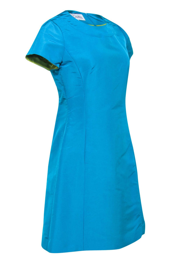 Current Boutique-Sara Campbell - Teal Short Sleeve Silk A-Line Dress Sz 6