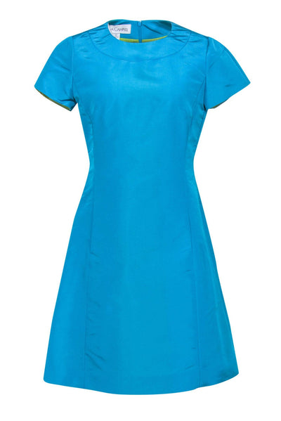Current Boutique-Sara Campbell - Teal Short Sleeve Silk A-Line Dress Sz 6