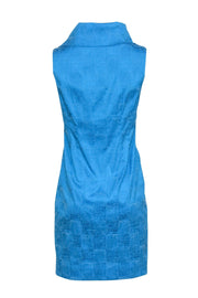 Current Boutique-Sara Campbell - Teal Textured Square Print Shift Dress w/ Oversized Bow Collar Sz 6