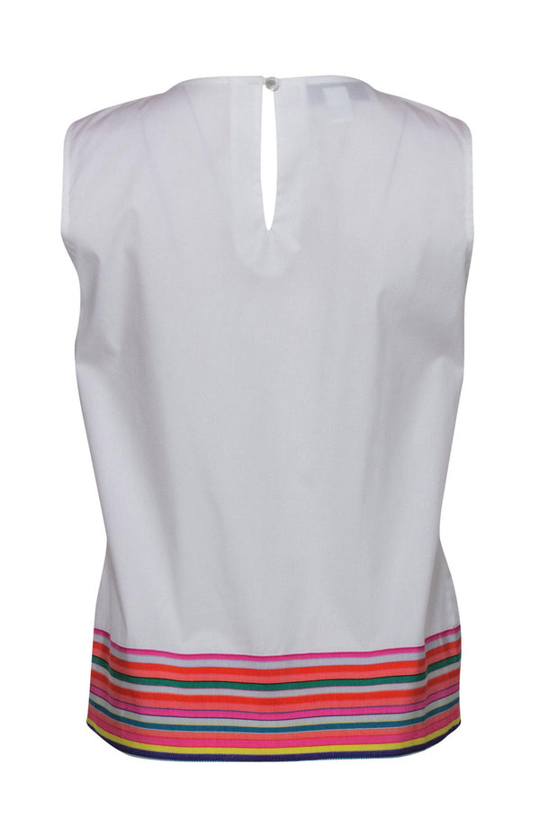 Current Boutique-Sara Campbell - White Boxy Tank w/ Multicolored Striped Hem & Bow Sz S