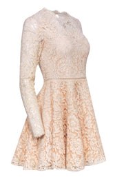 Current Boutique-Saylor - Beige Metallic Floral Lace Fit & Flare Dress w/ Back Cutout Sz S