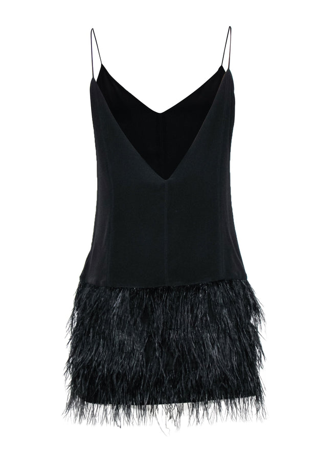 Current Boutique-Saylor - Black Deep V-Neck Micro Mini Cocktail Dress w/ Ostrich Feathers Sz M