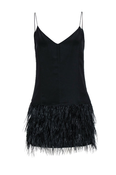 Current Boutique-Saylor - Black Deep V-Neck Micro Mini Cocktail Dress w/ Ostrich Feathers Sz M