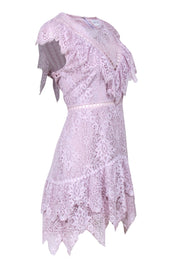 Current Boutique-Saylor - Lavender Lace Cap Sleeve Sheath Dress w/ Eyelet & Embroidered Trim Sz L
