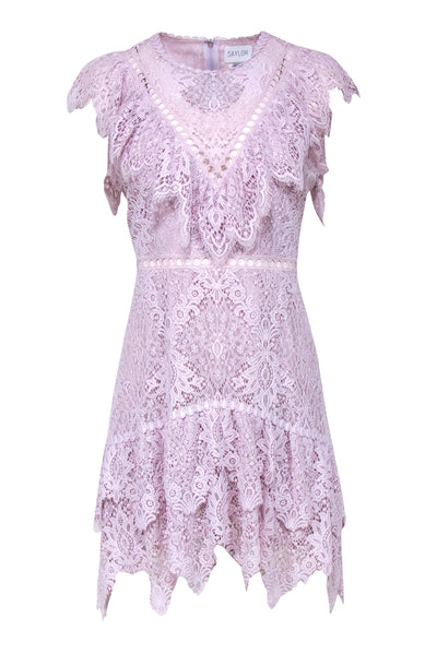 Current Boutique-Saylor - Lavender Lace Cap Sleeve Sheath Dress w/ Eyelet & Embroidered Trim Sz L