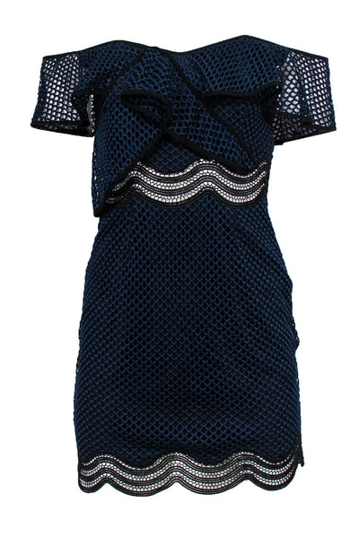 Current Boutique-Saylor - Navy & Black Scalloped Netted Sheath Dress Sz XS