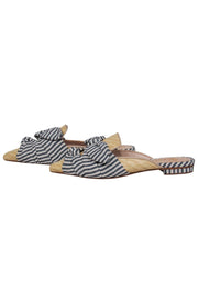 Current Boutique-Schutz - Beige Woven Pointed Toe Mules w/ Blue & White Striped Bows Sz 7