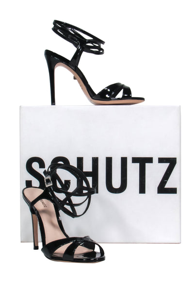 Current Boutique-Schutz - Black Patent Leather Wrap Ankle Strap Heels Sz 6