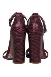 Current Boutique-Schutz - Burgundy Crocodile Embossed Block Heel Sandals Sz 7.5
