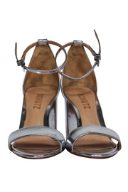Current Boutique-Schutz - Silver Leather Strappy Block Heel Sandals Sz 6
