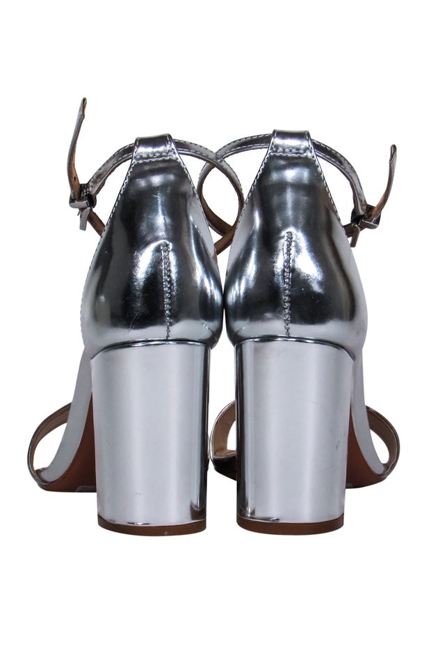 Current Boutique-Schutz - Silver Leather Strappy Block Heel Sandals Sz 6