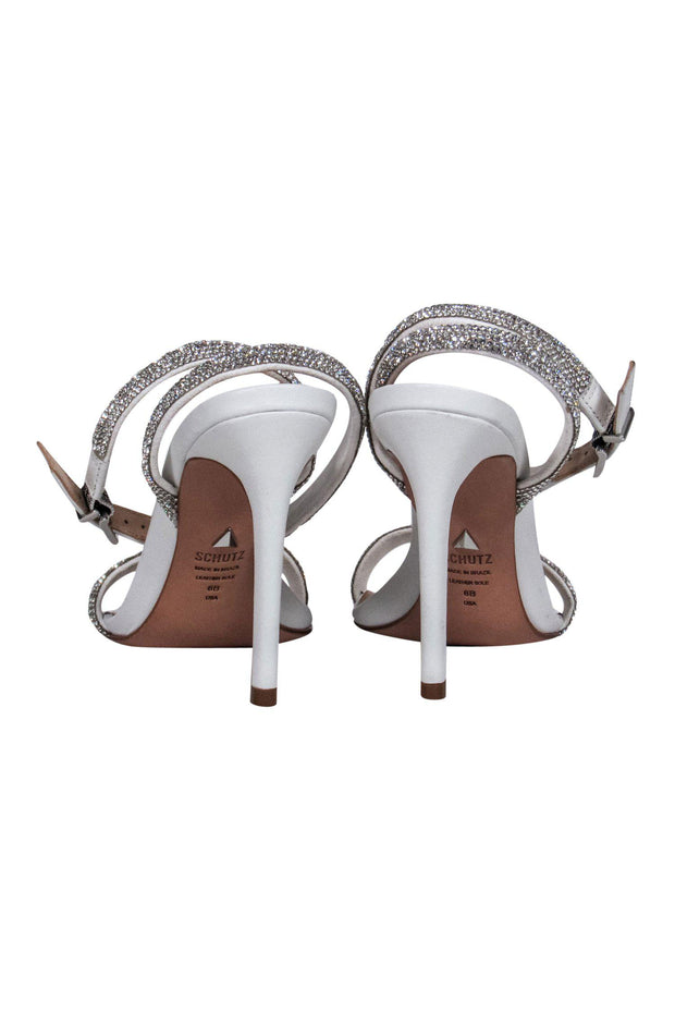 Current Boutique-Schutz - White Ankle Strap Open Toe Pumps w/ Jeweled Straps Sz 6