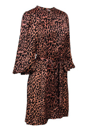 Current Boutique-Scotch & Soda - Pink Leopard Print Long Sleeve Belted Shift Dress Sz M