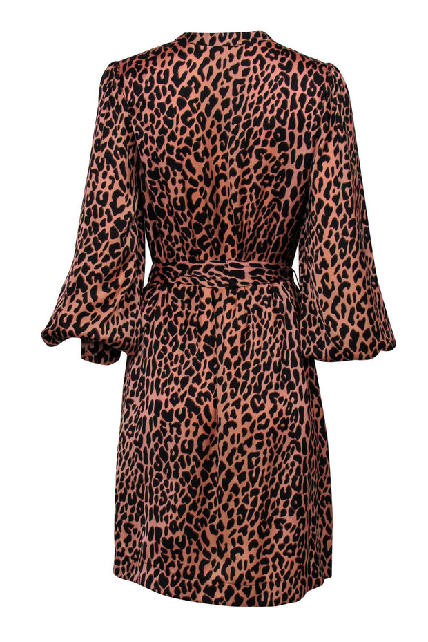 Current Boutique-Scotch & Soda - Pink Leopard Print Long Sleeve Belted Shift Dress Sz M