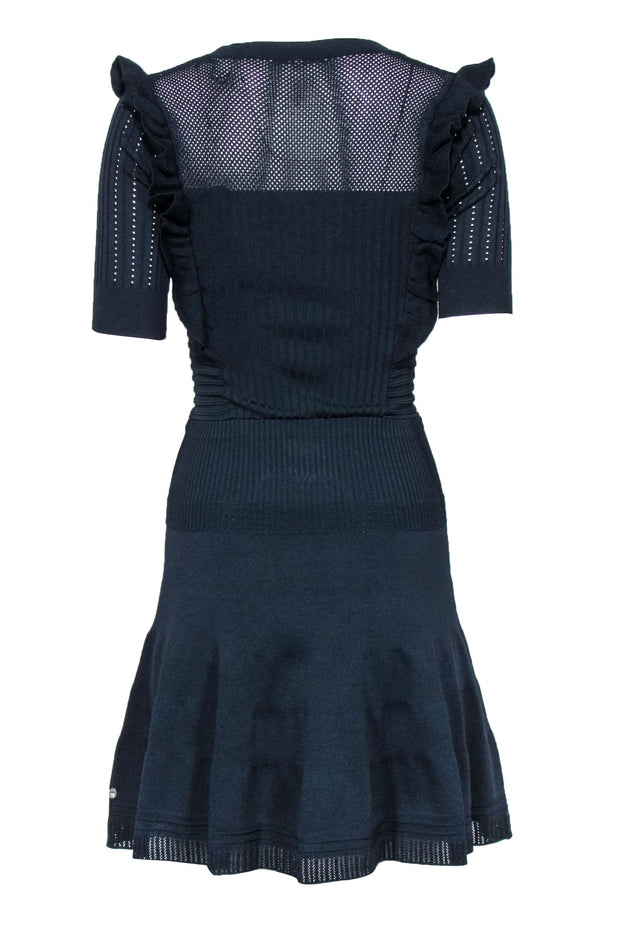 Current Boutique-Scotch and Soda - Navy Ribbed Knit Short Sleeve Dress w/ Ruffles Sz XS