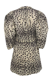 Current Boutique-Sea NY - Beige & Black Leopard Print Puff Sleeve Ruffle Fit & Flare Dress Sz 8