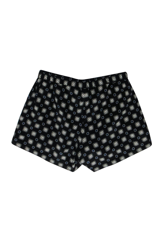 Current Boutique-Sea NY - Black, Grey & Blue Bohemian Print Silk Tie Shorts Sz 8
