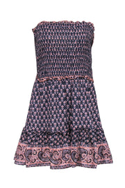 Current Boutique-Sea NY - Blue & Pink Paisley Strapless Tie Back Cover Up Dress Sz L