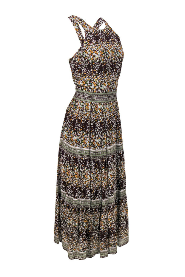 Current Boutique-Sea NY - Brown Floral Print Tiered Maxi Dress Sz 4