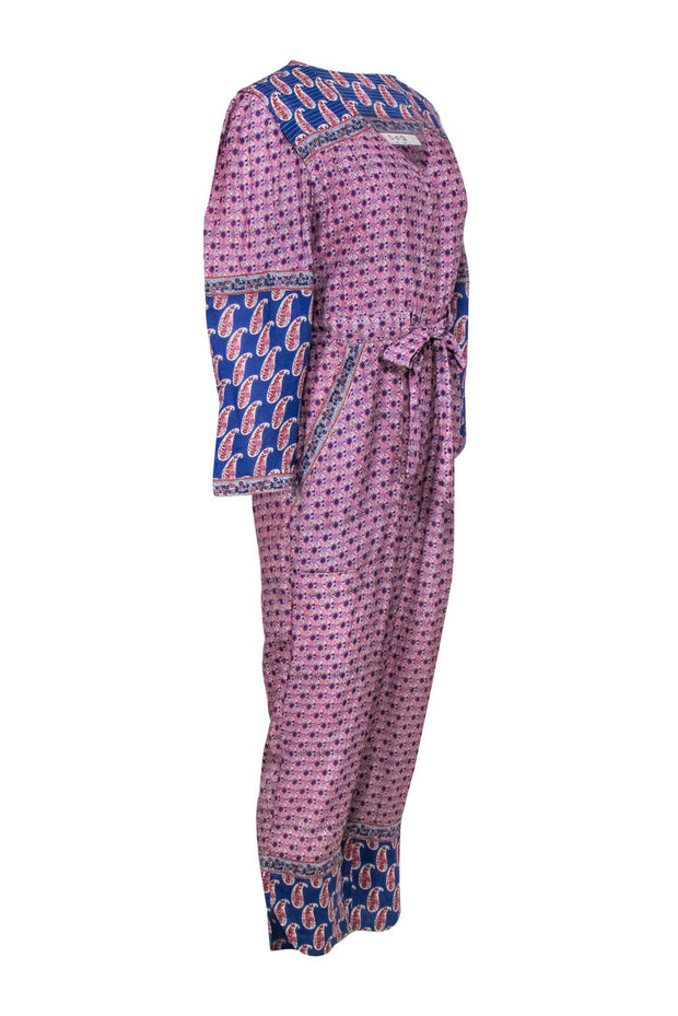 Current Boutique-Sea NY - Purple & Blue Floral & Paisley Print Straight Leg Jumpsuit Sz 4