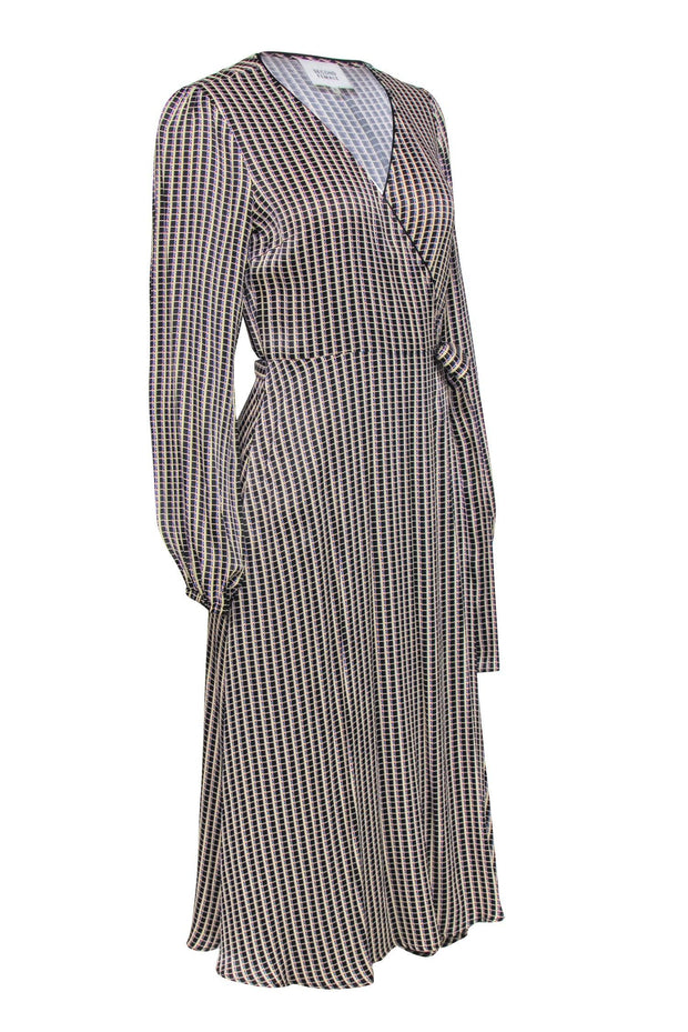 Current Boutique-Second Female - Black w/ Cream Print Wrap Midi Dress Sz S