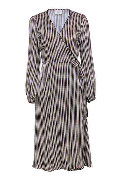Current Boutique-Second Female - Black w/ Cream Print Wrap Midi Dress Sz S