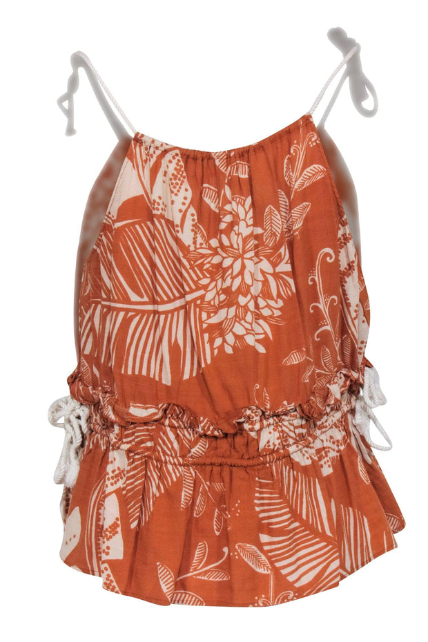Current Boutique-See By Chloe - Orange & Beige Tropical Print Tank w/ Rope Tie Sz 8
