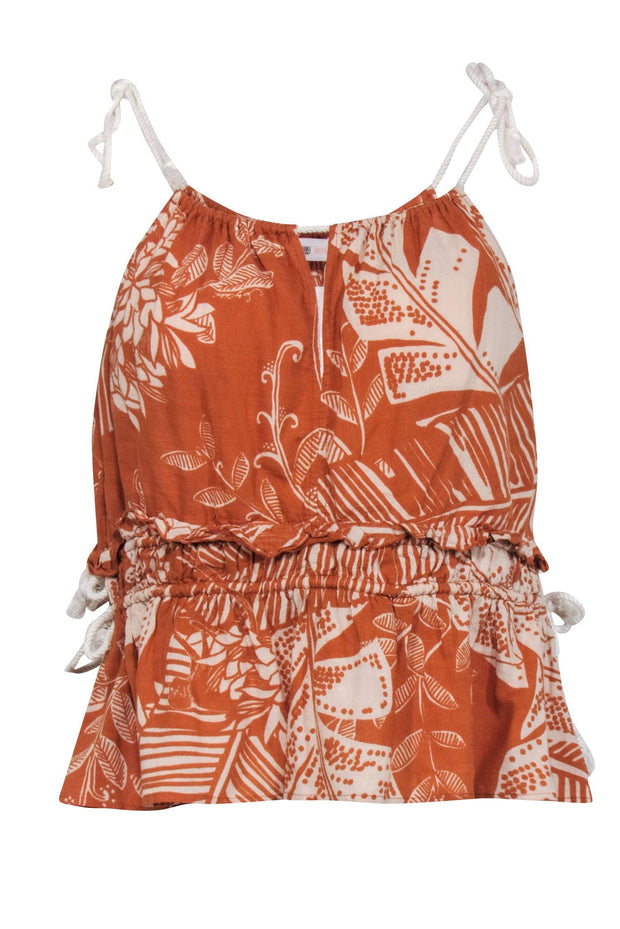 Current Boutique-See By Chloe - Orange & Beige Tropical Print Tank w/ Rope Tie Sz 8