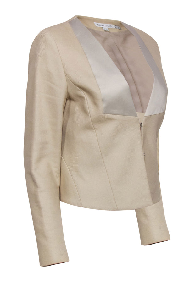 Current Boutique-See by Chloe - Beige Textured Satin Trim Cropped Jacket Sz 6